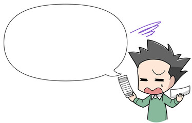 領収書の整理に困る男性・フキダシつき