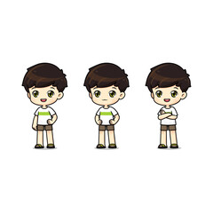 Set of Cute boy mascot cartoon character in many pose