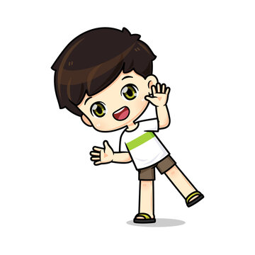 recommend clip art: Cute boy mascot cartoon character in playing pose