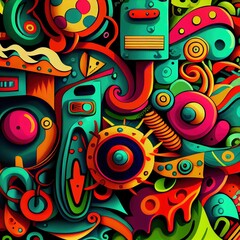 Funky, colorful, busy, ugly pattern illustration made with Generative AI