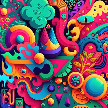 Funky, Colorful, Busy, Ugly Pattern Illustration Made With Generative AI