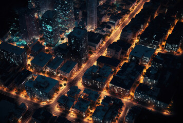 a nighttime aerial picture of the commercial district. Generative AI