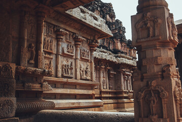 Beautiful ancient ruins of Hazara Rama temple in Hampi, The temple is dedicated to Lord Rama, a...