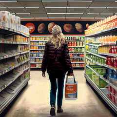 Woman in a supermarket, client, aisle, food, shopping, groceries