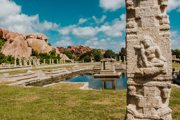Achyutaraya Bazaar Pushkarni with pillars Hampi Karnataka India