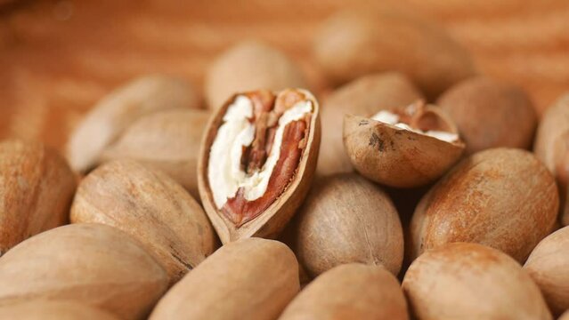 Unshelled pecans in a basket.