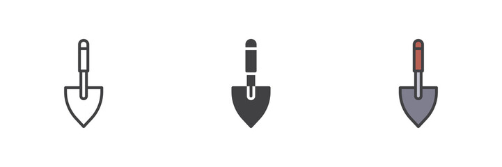 Trowel shovel different style icon set