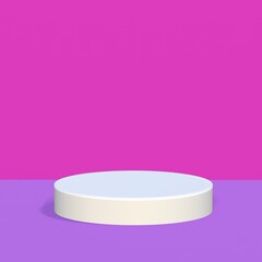 3d render, abstract geometrical background with violet red translucent round glass. Modern minimal showcase mockup. Vacant pedestal, empty podium, stage platform for