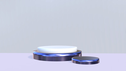 3d render, abstract geometrical background with violet red translucent round glass. Modern minimal showcase mockup. Vacant pedestal, empty podium, stage platform for