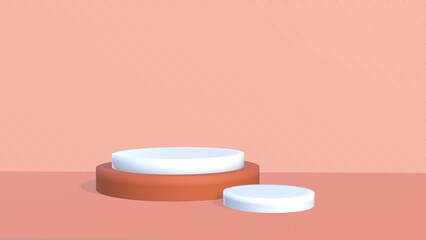 3d render, abstract geometrical background with violet red translucent round glass. Modern minimal showcase mockup. Vacant pedestal, empty podium, stage platform for