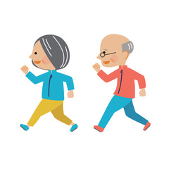 運動するシニア夫婦のイラスト素材