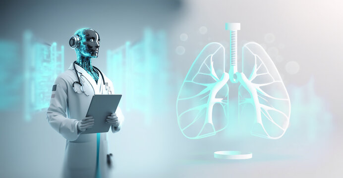 Artificial Intelligence doctor conducting and advanced  analysis of lungs disease symptoms, AI medicine 