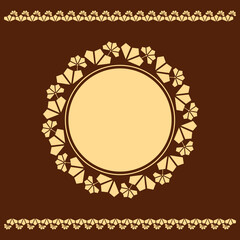 Decorative frame Elegant vector element for design in Eastern style, place for text. Floral golden and brown border. Lace illustration for invitations and greeting cards