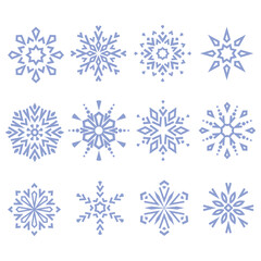 Fototapeta na wymiar Snowflakes icon collection. Graphic modern blue and white ornament