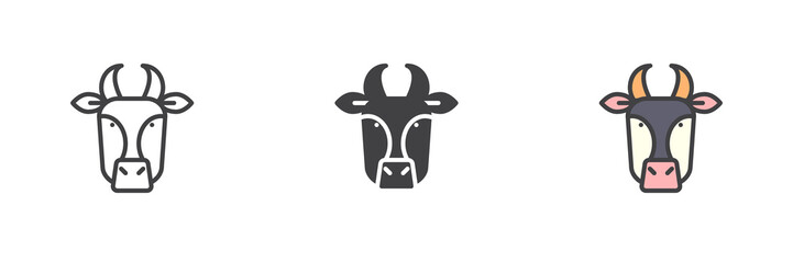 Horned cow different style icon set