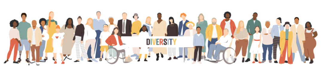 Diversity. People stand side by side together. Flat vector illustration.