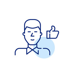 Positive customer feedback. Young man in shirt and tie. Pixel perfect, editable stroke line icon