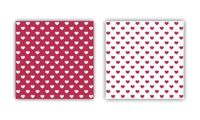 Romantic patterns vector set. Tile backgrounds for Saint Valentines day, wedding, date. Cute hearts seamless pattern. Love symbols. Viva magenta and white colors. Repeat illustration