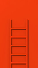 red staircase on red background. Staircase stands vertically near wall. Way to success concept. Vertical image. 3d image. 3D rendering.