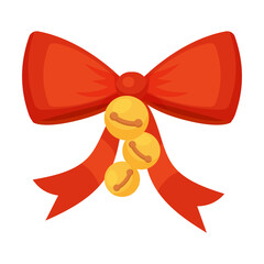 Red bow ribbon with gold bells isolated on transparent background