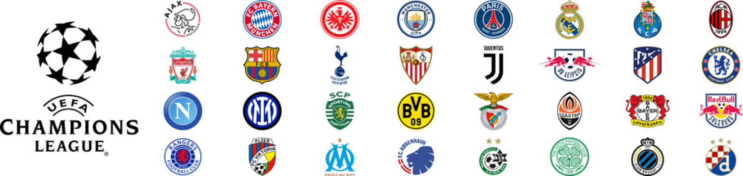 UEFA Champions League 2022-2023. Ajax, Liverpool, Napoli, Rangers, Porto, Atletico, Leverkusen, Brugge, Bayern, Barcelona, Inter, Marseille, Milan, Chelsea, Salzburg, Dinamo, Real Madrid, Leipzig Etc