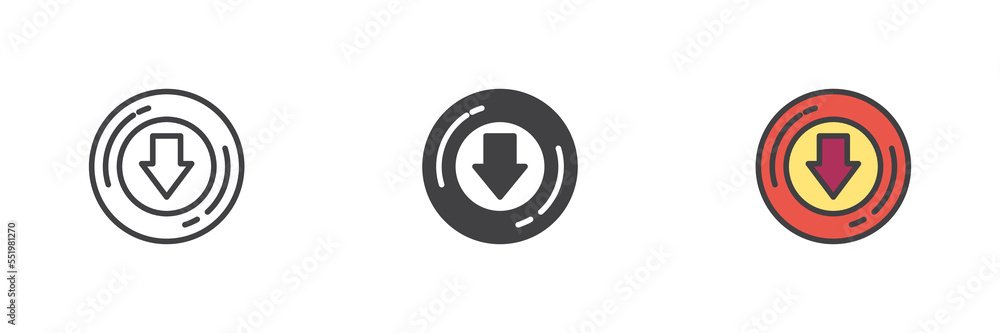 Poster circle chart with arrow down different style icon set