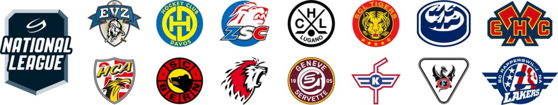 National League, NL season 2022-2023. EV Zug, HC Fribourg Gotteron, ZSC Lions, SC Rapperswil Jona Lakers, HC Davos, EHC Biel, Lausanne HC, Geneve Servette HC, HC Lugano, HC Ambri Piotta, SC Bern