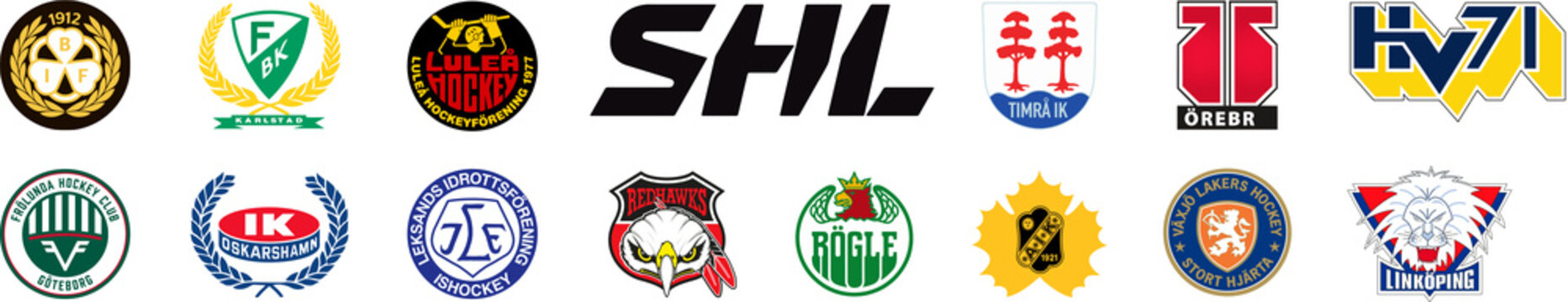 SHL season 2022-23. Swedish Hockey League, Sweden, Brynas IF, Farjestad BK, Frolunda HC, HV71, IK Oskarshamn, Leksands IF, Linkoping HC, Lulea HF, Malmo Redhawks, Orebro HK, Rogle BK, Skelleftea AIK.