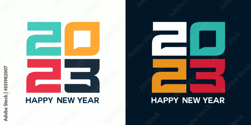 Poster abstract colorful 2023 new year logo design with minimal style or monogram. vector, 2023
