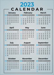 2023 calendar in vertical look week starts from Sunday, in Blue black shade. 
