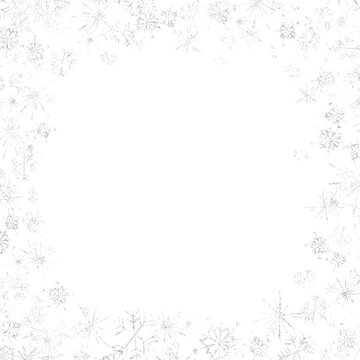 isolated white silver snowflakes frame overlay on a transparent background