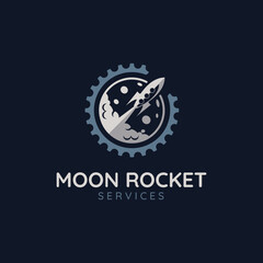 Rocket logo vector, moon with gear, Suitable for engineering, transportation, travel and other business.