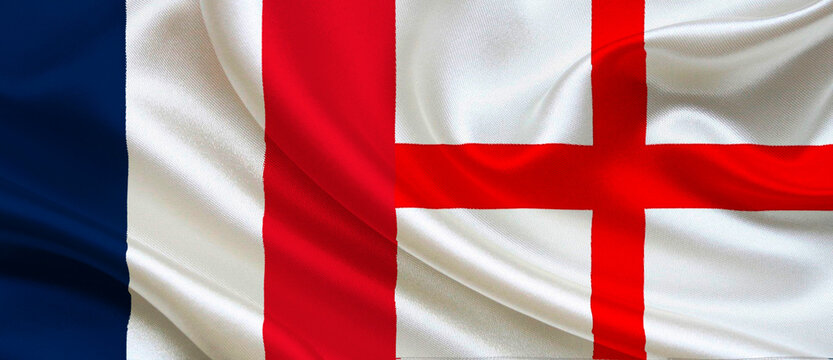 France - England Quarter-finals football match. Round of 8 world cup Qatar 2022  national texture wave flags
