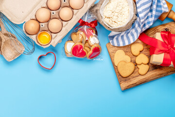Cooking gingerbread heart cookies for Valentines day