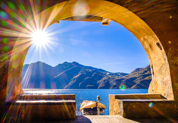 old town and port of Mandello del Lario in italy