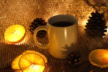 still life with coffee and orange