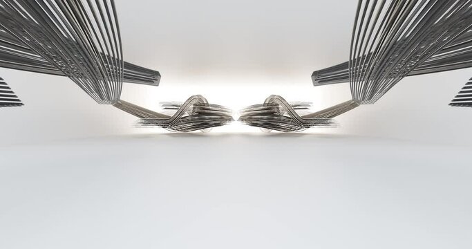 Luxury loop parametric abstract architectural minimalistic background. Contemporary showroom. Modern black exhibition tunnel. Empty gallery. Interior backlight. 3D animation and rendering.