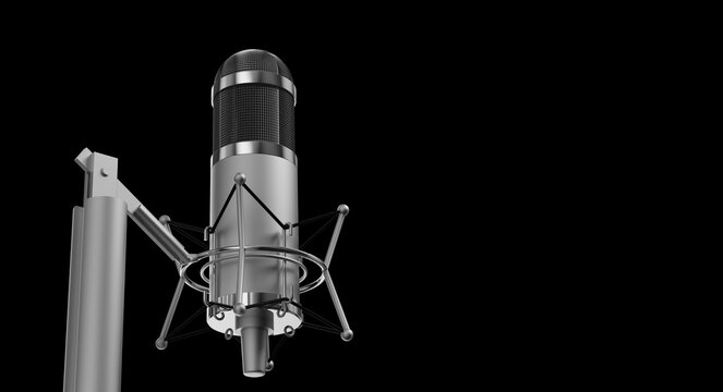 Microphone. 3d . 3d rendering. Isolated microphone, Copy space