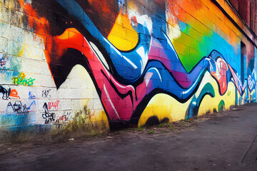 Graffiti covering urban wall in city
