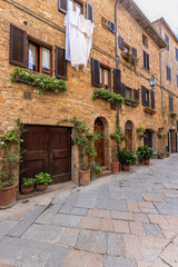 Streets in the historic town Pienza in the Val d'Orcia in Tuscany, Italy.