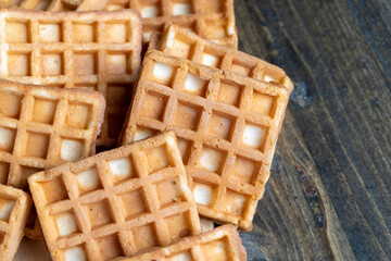 square sweet soft waffles on the table