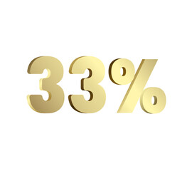 33 percent 3Ds Letter Golden, 3Ds Level Gold color, thirty-Three 3D Percent on red color background, and can use as transparent gold 3Ds letter for levels, calculated level, vector illustration.