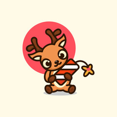 cute deer and firework illustration 