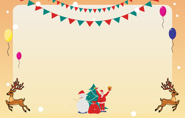 Happy new year and merry christmas banner, christmas tree and snowman, santa claus, festive christmas gift, holiday poster, header for website, greeting card, flyer