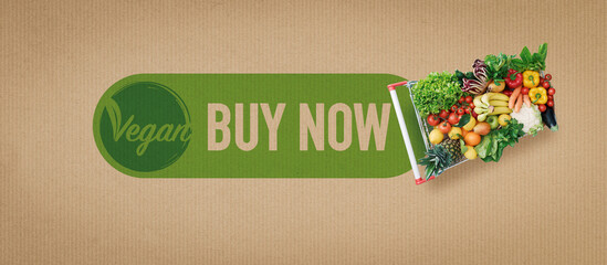 Vegan online shopping banner with trolley