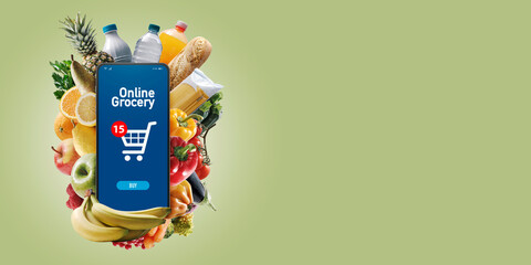 Online grocery shopping app on smartphone