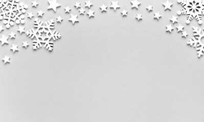 Winter white decorations border of stars and snowflakes
