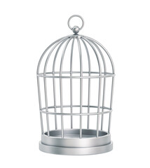 Silver bird cage isolated on white. Clipping path included