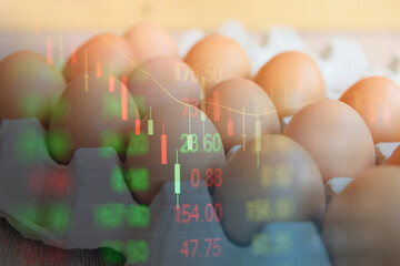 Egg on box with stock market graph chart - food consumer goods expensive products inflation concept...