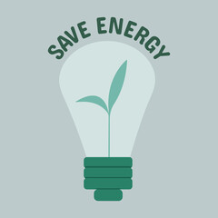icon, sticker, button on the theme of saving energy with bulb with sprout inside in green color